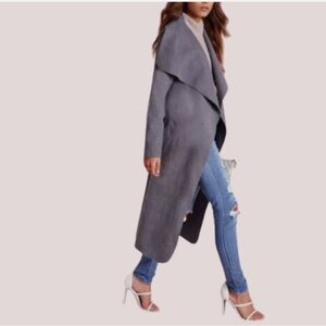 Missguided Grey Waterfall Belted Trench Coat – US 6/UK 10